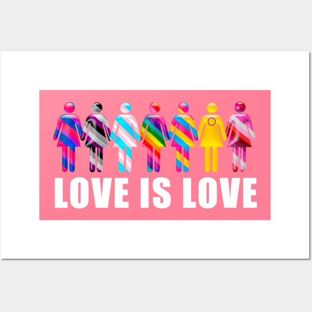 Love is Love with Women icons in LGTBQi+ flag colors Wall Art by Visualisworld